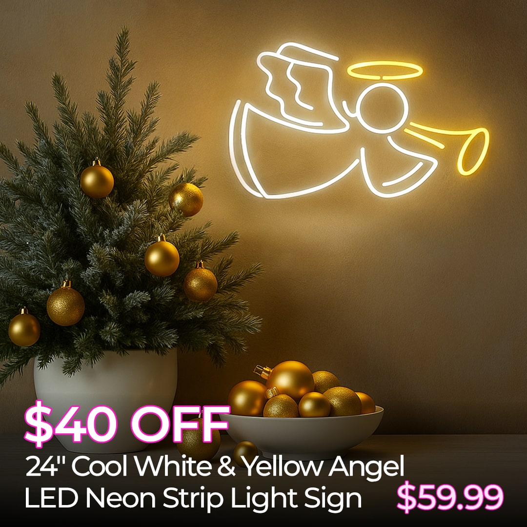 $40 OFF 2FT COOL WHITE & YELLOW ANGEL LED NEON STRIP LIGHT SIGNS